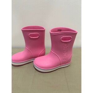 Kids' Crocs Crocband Rain Boots in pink lemonade color size C12